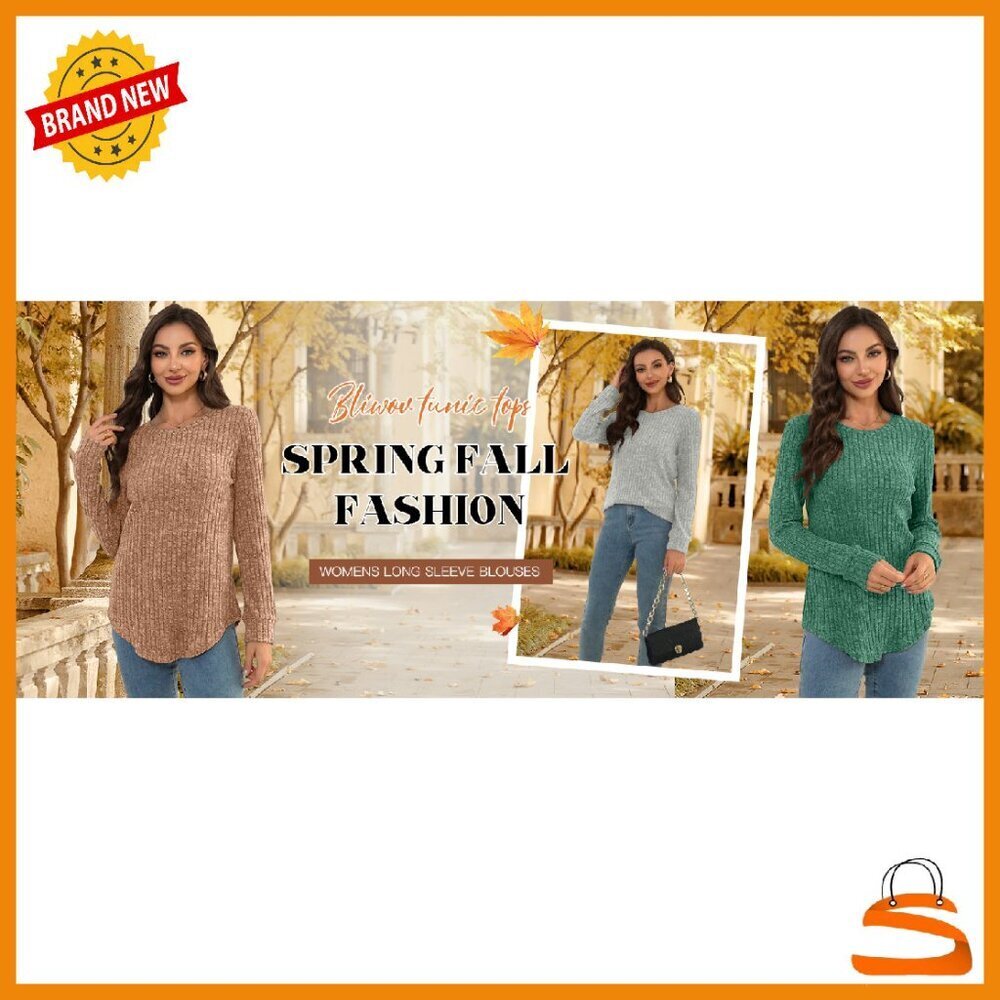Long Sleeve Tunic Sweater Loose Fit Crew Neck Curved Hem - Picture 7 of 7